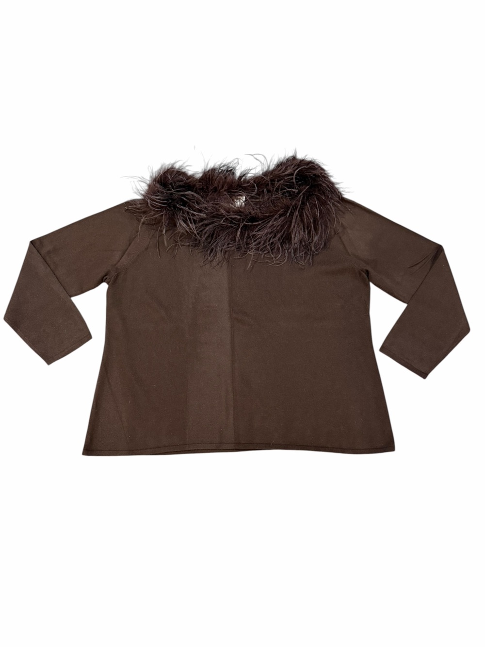 Vintage Tamotsu New York Sweater with Removable Feather Collar Brown